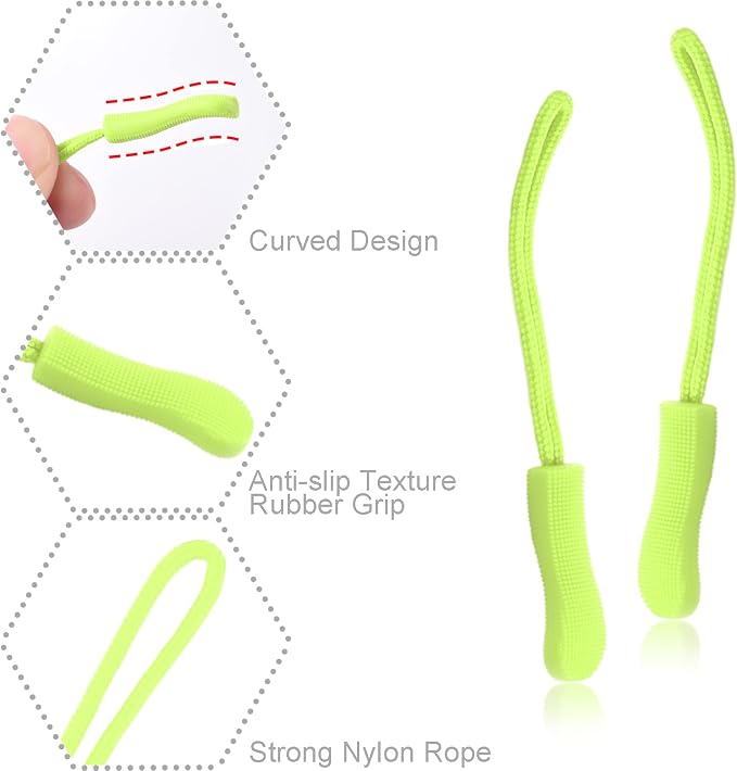 CooBigo 12Pack Zipper Pull Replacement, Golf Bag Zipper Pull Replacement Tab for Backpack, Jackets, Pants, Boots, Coats, Luggage - Neon Green(Universal Extender)