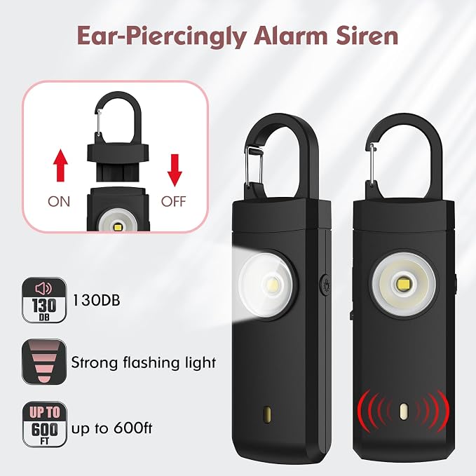 Rechargeable Personal Alarms for Women - Christmas Birthday Gifts for Women, Stocking Stuffers for Teen Girl, Daughter, Safety Keychain Flashlight, Siren Alarm, Travel College Essentials (Black)