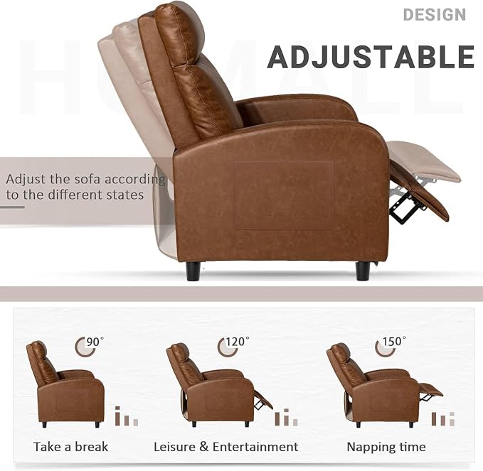 Homall Recliner Chair, Recliner Sofa PU Leather for Adults, Khaki Recliners | Home Theater Seating with Lumbar Support, Reclining Sofa Chair for Living Room