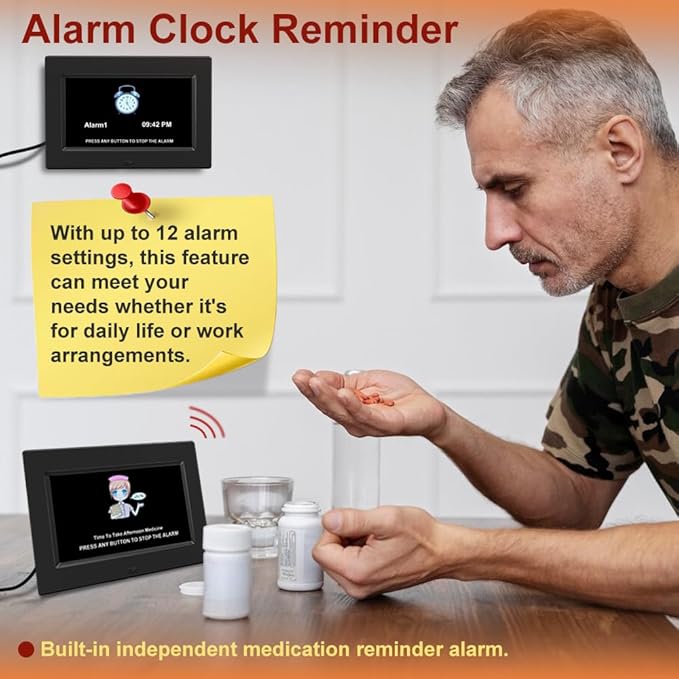 DST Digital Clock with Date and Day of Week for Elderly-12 Alarms Medication Reminder Dementia Alzheimers Clock Calendar with Extra Large Display (7 inch Black)