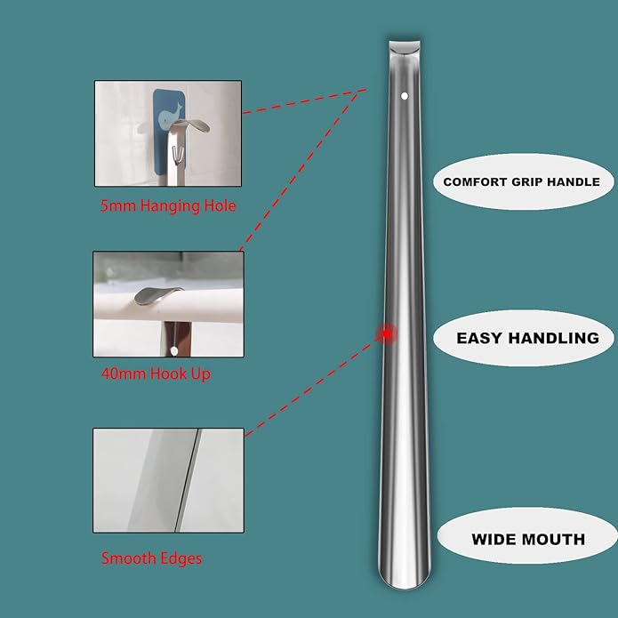 Shoe Horn Long Handle for Seniors,16.5" Long Metal Shoehorns for Men Women Kids,Travel Stainless Steel Shoe Horn Shoe Slip on Tool 1