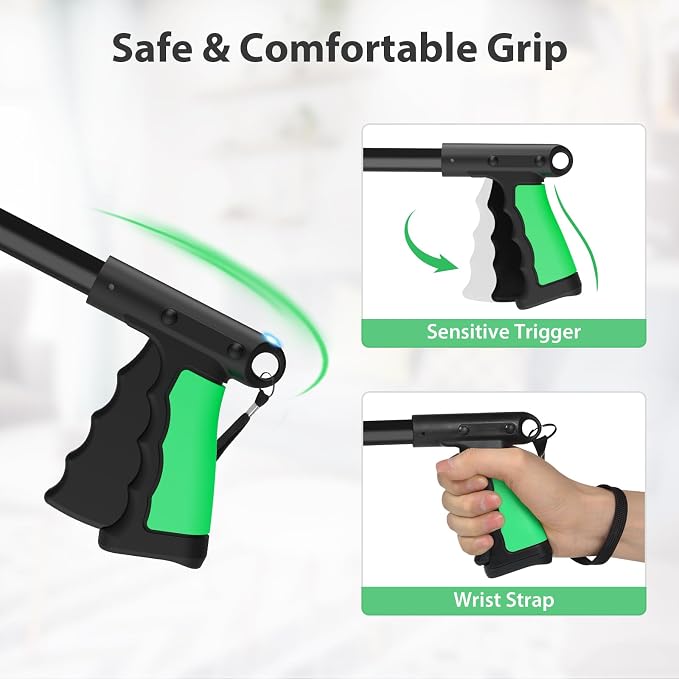 36" Foldable Grabber Reacher Pickup Tool for Seniors, Green | 360° Rotating Jaw, Two Magnets, Extra Long Trash Picker Upper, Lightweight for Elderly, Indoor & Outdoor