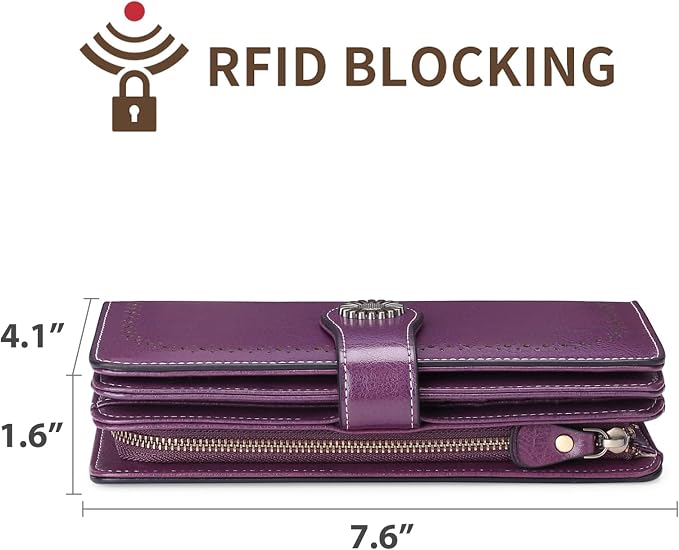 SENDEFN Wallets for Women Leather Credit Card Holder with RFID Blocking Large Capacity Wristlet | with RFID Blocking