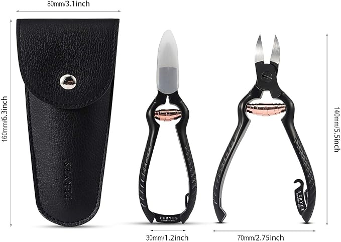 FERYES Precision Toenail Clippers for Thick or Ingrown Toenails - Secure and Stylish Design Thick Nail Clipper - W/Leather Case