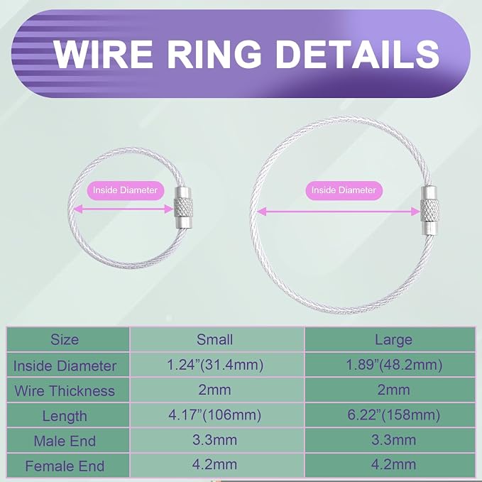 12 Pack 4" Key Ring Wire Keychain Cable Keyring Keychain Holder Clips Small Loops for Car Keys, Luggage Tags, Bag Tags, Crafts (Assorted, 2mm)