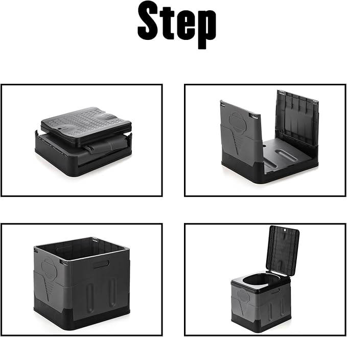 Portable Camping Toilet, Foldable Toilet for Adults, Porta Potty with Thick Black Garbage Bag for Outdoor Emergency, Waterproof Luggable Loo, Hiking, Car, Travel (Black and Grey)