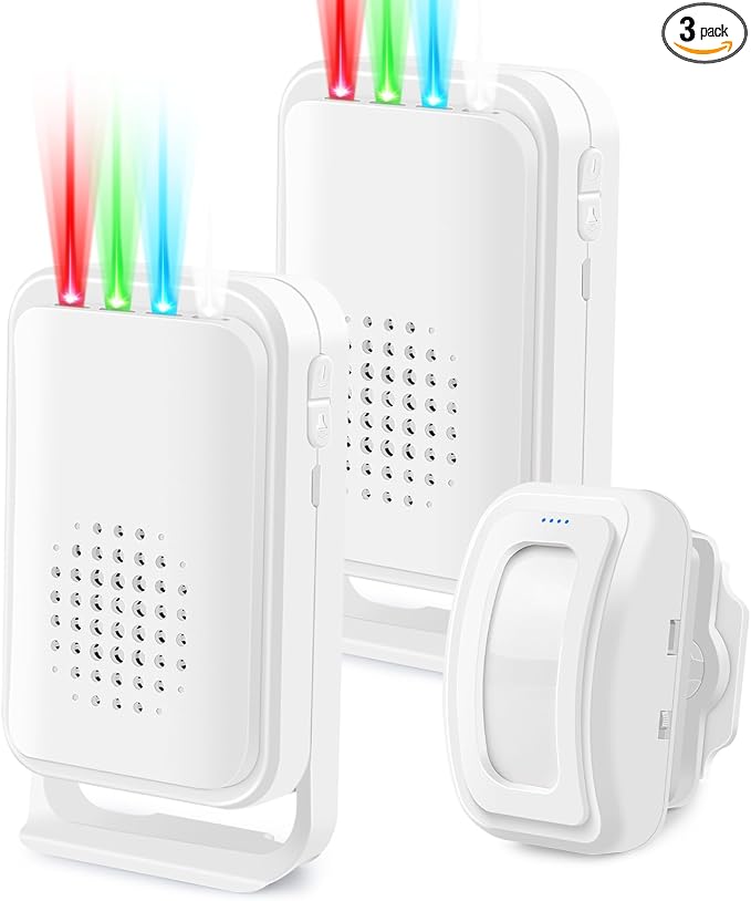 Greencycle Motion Sensor Alarm Wireless, Commercial Door Bell for Entry, Wireless Door Chime Entry Alert Commercial, Bed Bell Alarm for Elderly Patient, 4 LED Indicators Vibration 2Receivers 1Sensor