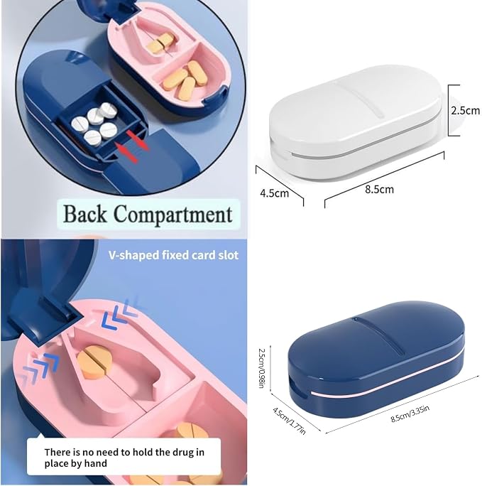 2 in 1 Pill Cutter and Splitter with Stainless Steel Blade for Cutting Small or Large Pills, Travel Mini Medicine Dispenser Box, Supplement Sorter, Fish Oil Planner, Perfect for Traveling