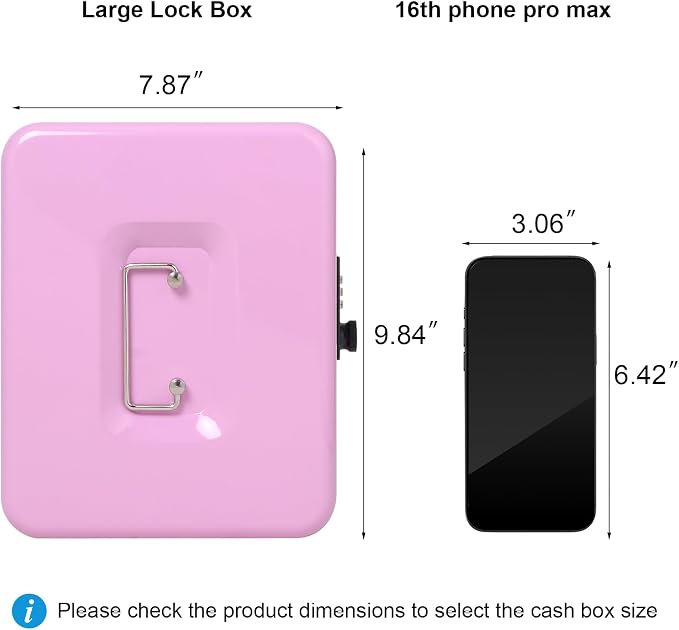 Jssmst Large Cash Box with Combination Lock - Durable Metal Cash Box with Money Tray, Light Purple (9.84 x 7.87 x 3.46)