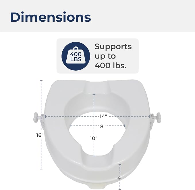 Drive Medical Raised Toilet Seat with Lock, Standard Seat, 4 Inch | Raised Toilet Seat with Lock Adds 4 Inches of Height and Stability to Any Standard Toilet Bowl at Home