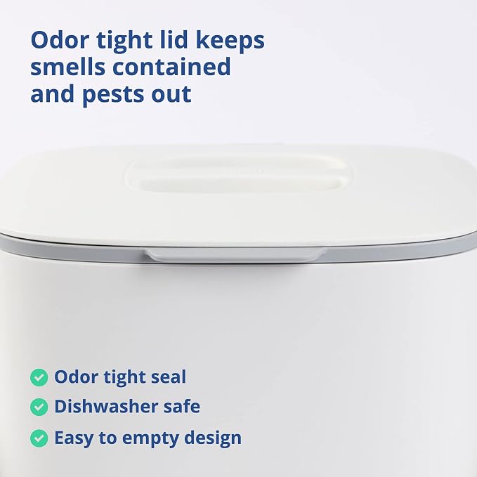 Blue Ginkgo Kitchen Compost Bin, 2.6L Countertop Compost Bin, White | Odor-Tight. Filter-Free. Dishwasher Safe.