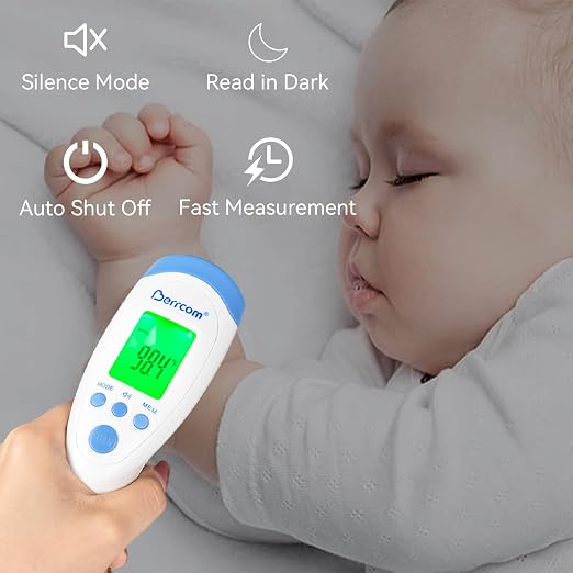 Berrcom Non-Contact Infrared Forehead Thermometer for Adults and Kids | 3-in-1 digital LCD display, fever alert, contactless reader, fast & accurate, for home use