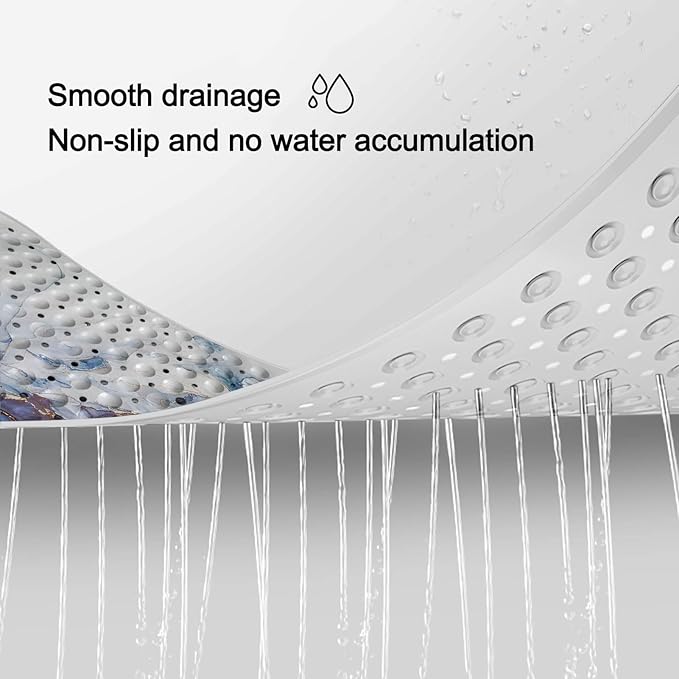 LNOND Marble Bath Tub Mat Non Slip, Extra Long 40 X 16 Inch Anti Slip Mat for Bathtub, White Blue Gold Marble Shower Mat with Drain Holes and Suction Cups, Machine Washable
