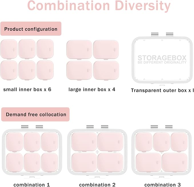 4/6 Grid Free Assembly Travel Medicine Organizer 10 Day Pill Organizer Portable Pill Box Waterproof Pill Case Daily Medication Carry Case for Vitamins, Fish Oils, Supplements