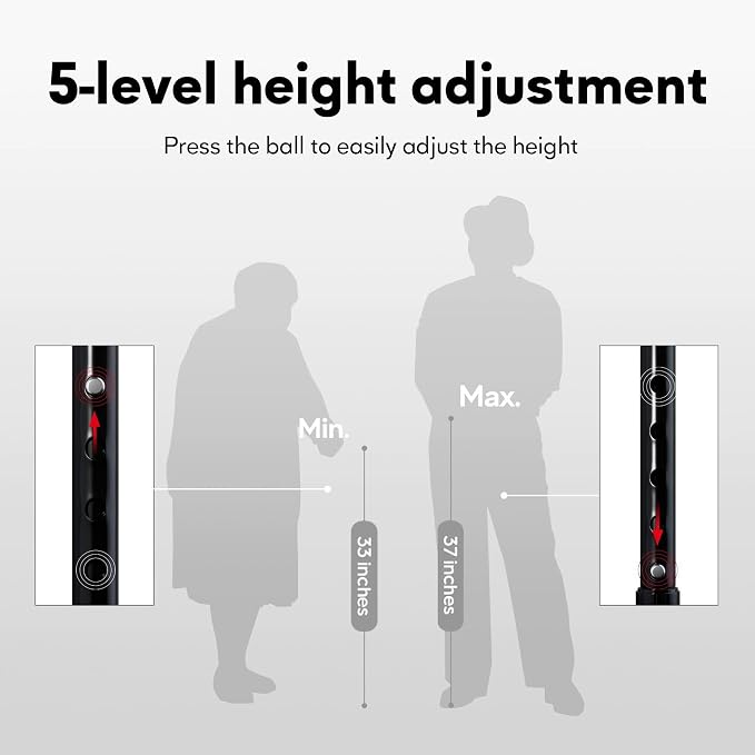 Foldable Walking Cane for Men & Women, Lightweight Aluminum Adjustable Cane with Ergonomic Handle, Non-Slip Rubber Base, Walking Sticks for Seniors Balance,Collapsible Cane for Assistance Travel