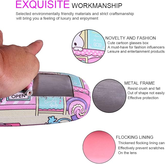 ADBGV Cute Stylish Hard Shell Eyeglasses Cases Protective Case Storage Box With Glasses Cloth Eyeglass Strap for Girl Teen