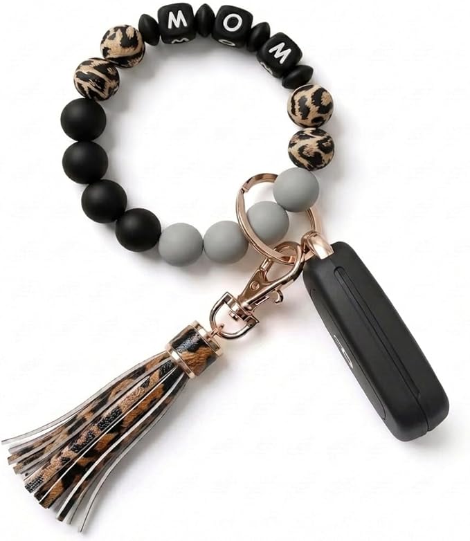 BIHRTC Key Ring Bracelet Car Keychain Holder Wristlet Silicone Women Beaded Bangle Chains