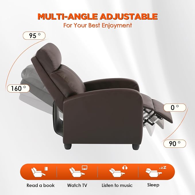 BestMassage Recliner Chair with 2 Point Massage Function | Pu Brown | with Lumbar Support, Adjustable Push Back, Wide Arm & Footrests, Padded Seat | Easy Assembly | for Living Room, Home Theatre