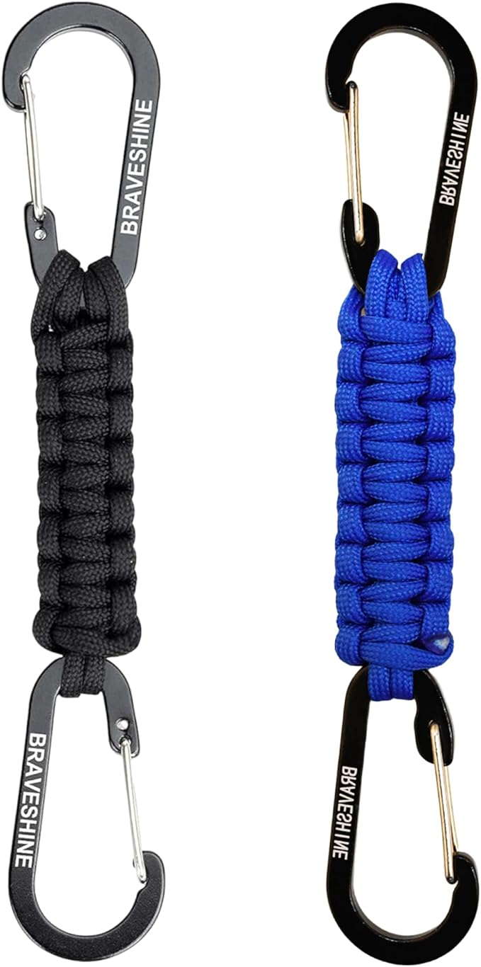 BRAVESHINE Paracord Keychain Carabiner Clip | D Ring Hanger Lanyard Hook | 7.3inch Long | for Stroller, Water Bottle, Key, Backpacks, Men, Women, Luggage, Car Seat Headrest, Fence, Bag Charms