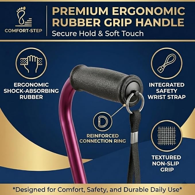 PARLORA Walking Cane 4 Prong for Stability - 3-in-1 Foldable Heavy Duty Cane with Interchangeable Quad & Single Bases, 8 Adjustable Heights, Offset Handle & Wrist Strap for Women, Men & Seniors