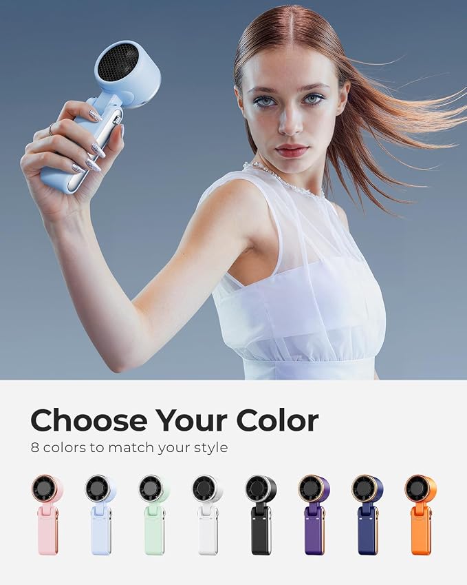 Portable Handheld Turbo Fan - 5 Gear High Speed 4000mAh Rechargeable Mini Personal Hand Fan Blow Cold Air, Battery Operated Travel Essentials, Gifts for Women, Men (Dew Drop Blue)