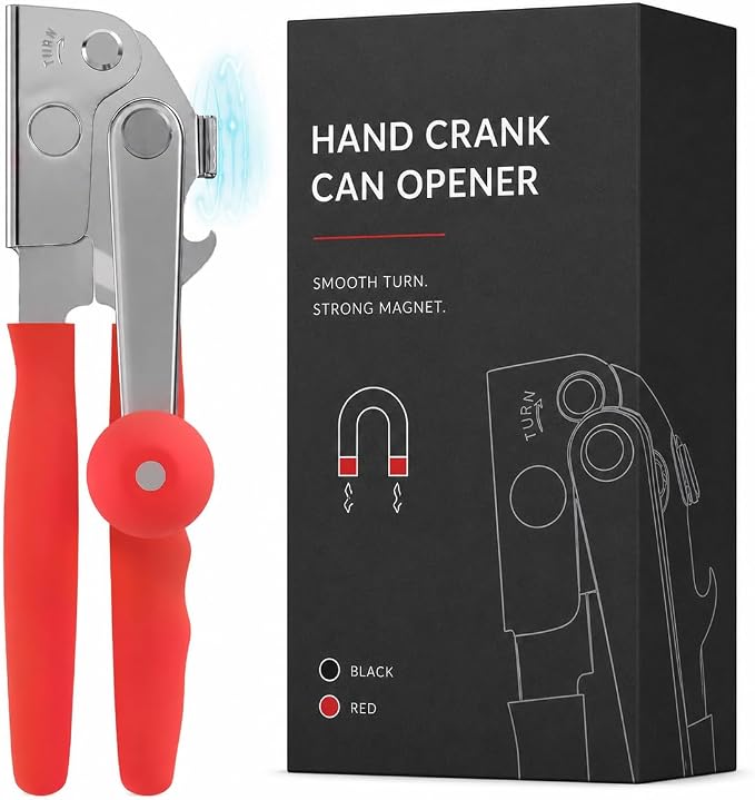 Commercial Can Opener for Large and Small Cans - Manual Stainless Steel Can Opener with Ergonomic Long Handles - 360° Smooth Crank, Non Slip Grip, 2 in 1 Bottle Opener for Home, Cafes and Restaurants