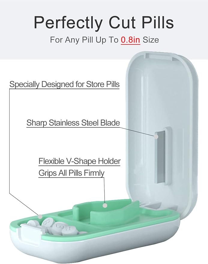 DUBSTAR Small Pill Cutter, Pill Cutter Splitter for Small and Tiny Pills, Portable Pretty Pill Cutters for Large Pills, Cuts Vitamins Tablets for Purse Pocket (Pill Cutter, White)
