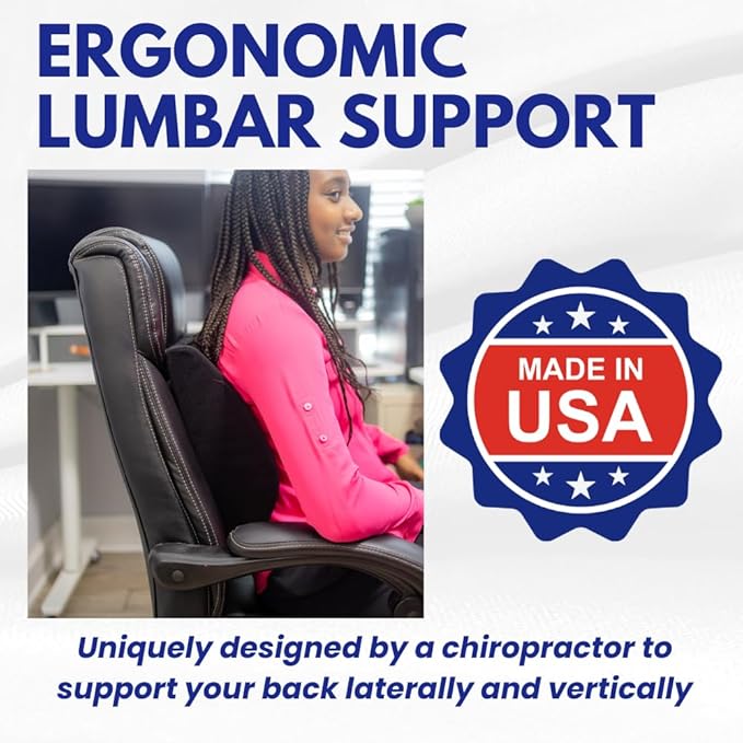 Orthopedic Back Cushion - Chiropractor-Designed Lumbar Support Pillow for Office Chair, Car, Home - High Resilience Foam, Ergonomic Design - Relieves Back Pain, Improves Posture - Green