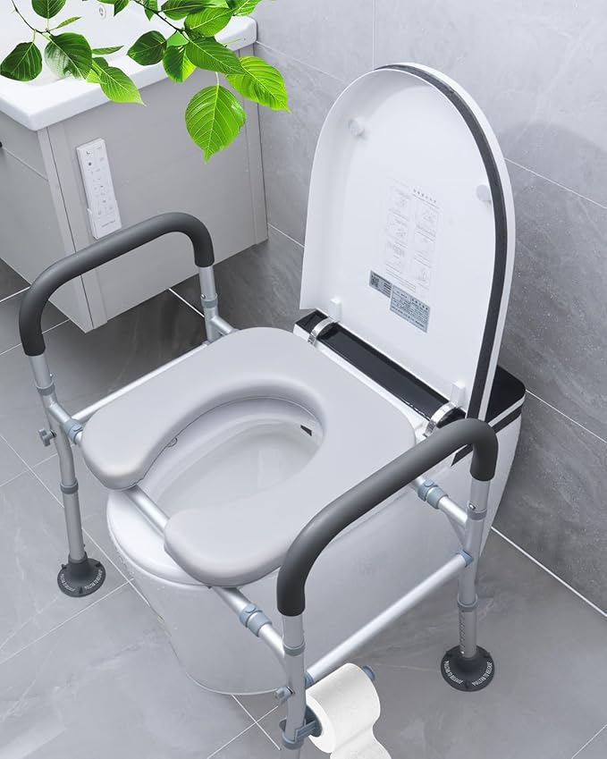 Toilet Seat Riser with Handles, 500lb Raised Toilet Seat, Adjustable Height & Width, Handicap Raised Toilet Chair for Seniors, Fit Any Toilet