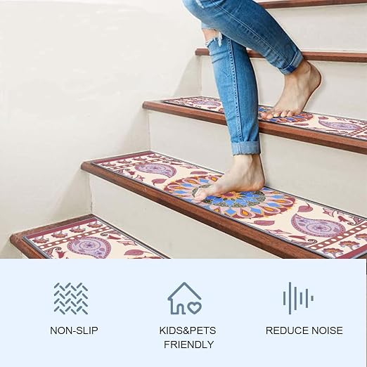 Stair Treads for Wooden Steps, 15 PCS, 30"X8", Pink | Edging Non-slip Stair Runner Indoor, Self-Adhesive Backing, Washable Reusable, Carpet Stair Treads for Kids Elderly Pets