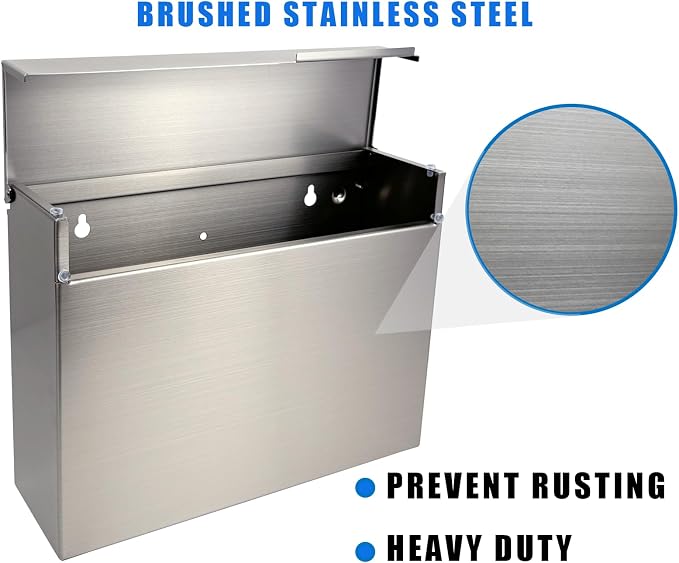 304 Stainless Steel Outdoor Mailbox with Rain Cover | Wall-Mount Large-Capacity Mailbox with Rust-Resistant Design for Homes, Apartments, Offices & Businesses, Silver