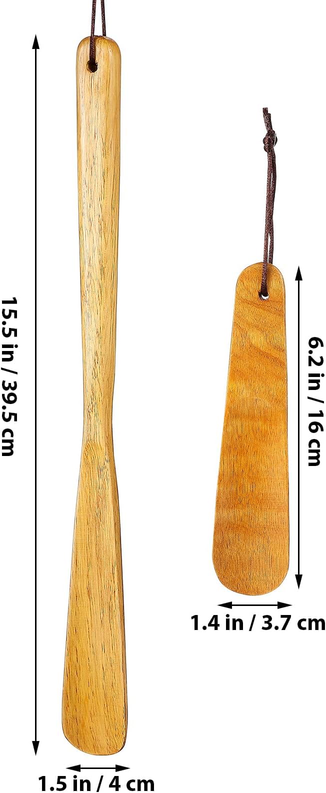 Healifty 2 Pcs Wooden Shoe Horn Set, 15.7" Long and 6.2" Short | Includes Long Handled and Short Wood Shoehorns for Seniors Men Women Elderly to Dress Shoes, Boots, Travel Bags and Daily Use
