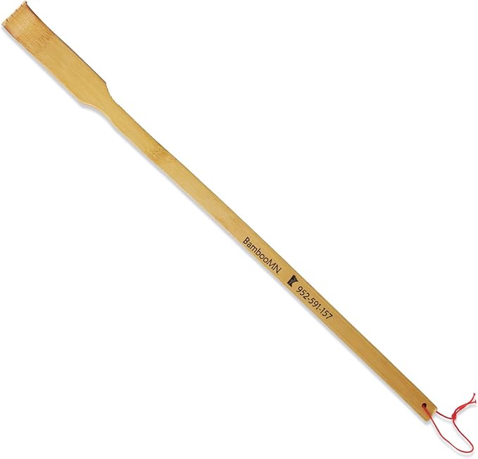 BambooMN 16.5 Inch Traditional Thin Travel Size Bamboo Wooden Back Scratcher Body Relaxation Massager Set for Itching Relief, 1 Unit
