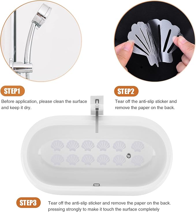 Non-Slip Bathtub Stickers, 24 PCS Shell Safety Bathroom Tubs Showers Treads Adhesive Decals Scraper (Clear)