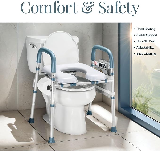 Medical King Toilet Seat Riser for Seniors, Adjustable, Gray, Heavy Duty up to 400 lbs