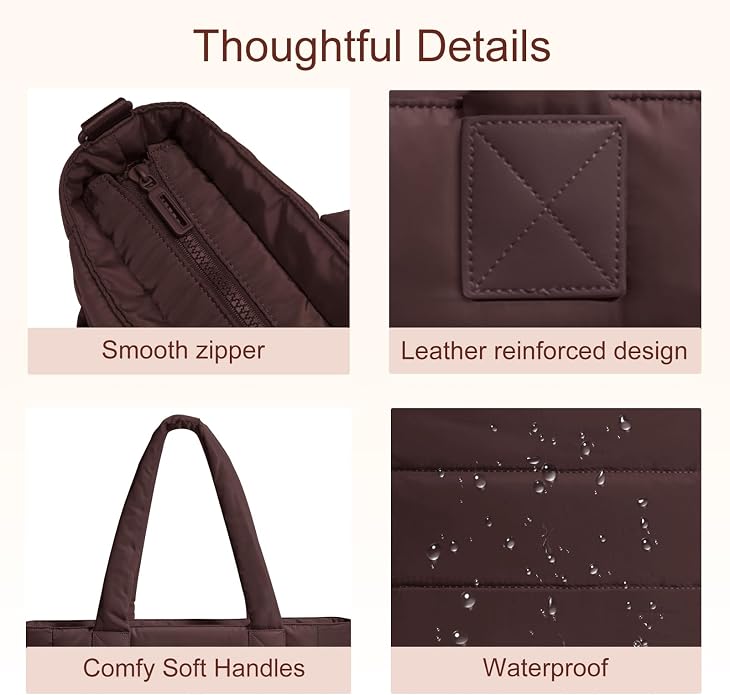 Puffer Tote Bag for Women Quilted Nurse Bag Lightweight Work Bag for Teacher Travel Handbag with Multiple Pockets