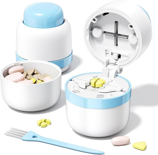 Pill Cutter 1/4 – Adjustable Cutter for Tiny to Large Tablets, Dual Blade Design for Accurate Quarter Cutting, Built-in Box, Senior-Friendly, Travel Use