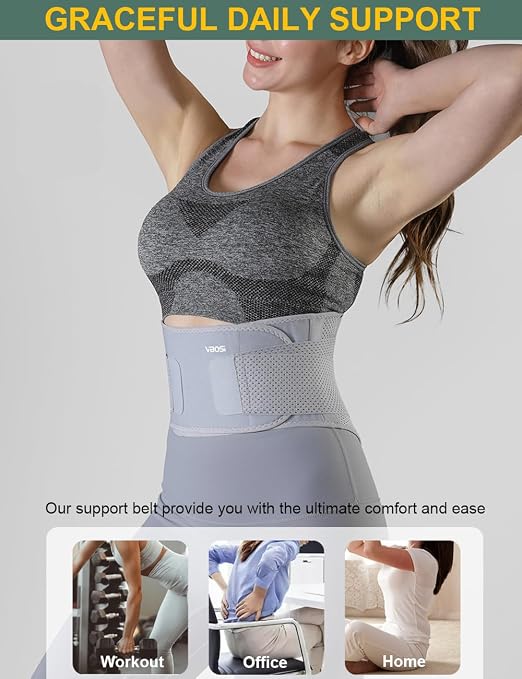 Lightweight Back Brace for Lower Back Pain Women Men, Adjustable Lumbar Support Waist Support Brace for Women Lower Back Pain Relief Products, Hip Belt Waist Belt Sciatic Nerve Brace for Women Men (White, Large)