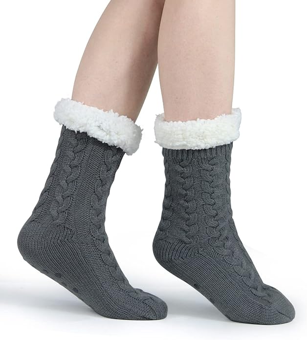 Slipper Socks for Women with Gripper - Winter Non Slip Thick Fuzzy Socks - Warm Cozy Christmas Gift