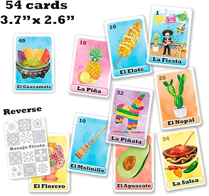 Loteria Fiesta Mexican Bingo Game Set in Spanish for 20 Players - 20 Playing Boards and Full Deck of Calling Cards