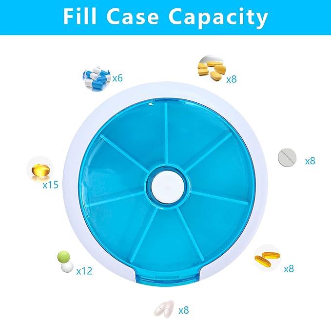 Pill Cases Weekly INVODA Pill Organizer 7 Day 3 Times Medicine Pill Dispenser Push Button Rotate Pill Planner with 7 Compartments