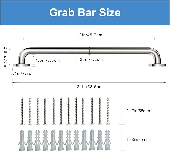 Handicap Grab Bars, 2 Pack 18 Inch Shower Grab Bar for Seniors, 304 Stainless Steel ADA Grab Bars for Bathtubs and Showers, Toilet, Safety Shower Handles for Elderly, Disabled, Injury (Brushed Nickel)