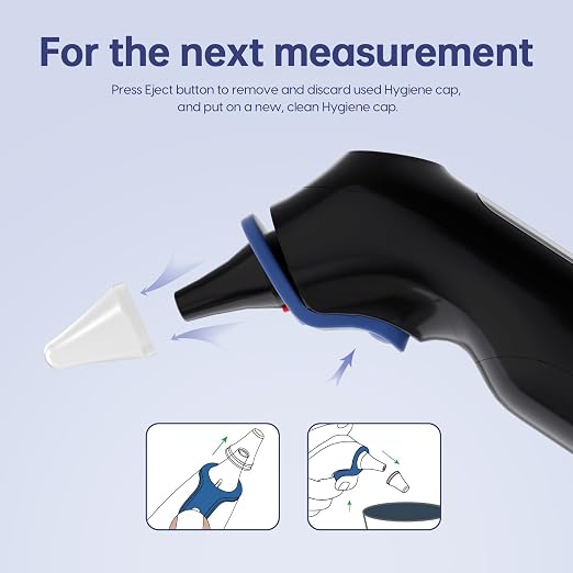Femometer Family Ear Thermometer for Adults and Kids, Blue | 1s Fast Accurate Reading, 30-Memory Recall, 3-Color Fever Alert, ℃/℉ Switchable, Silent Mode, with 24 Disposable Probe Covers