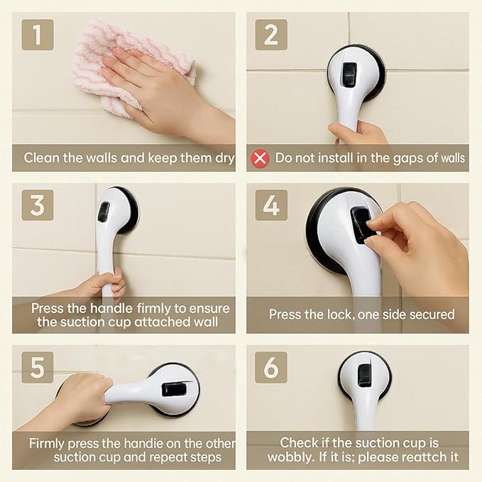 2 Pack Grab Bars for Bathtubs and Showers, Shower Handles for Elderly Seniors bar Bars Safety Elderly Suction 500 lbs Cup and Walls bathtubs Handicap He