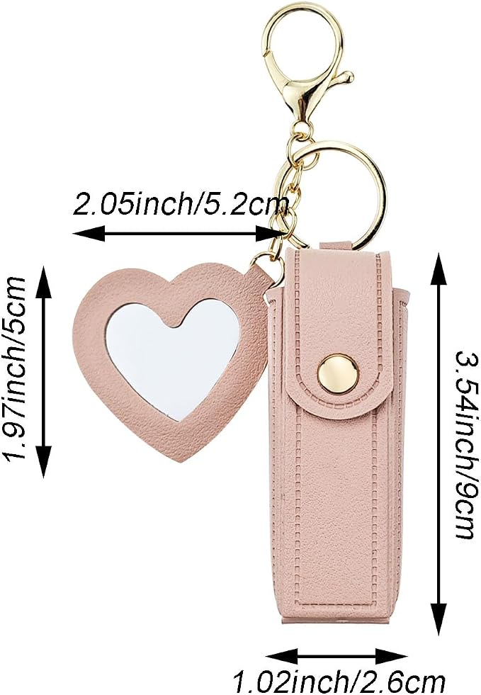 Arvintas 4 PACK PU Leather Potable Chapstick Holder Key Chain Bulk with Mirror, Lipstick Keychain, Lip Balm Organizer Holder Lipstick Travel Makeup Storage Case for Women Girls (Style 2)