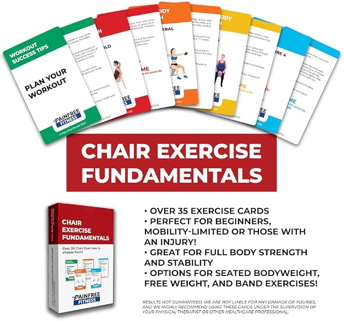 35 Seated Chair Workout Cards for Women & Men 3x5'' - Fundamentals Chair Yoga Cards Deck Suitable for Mobility-Limited Individuals - Bend & Tear-Resistant