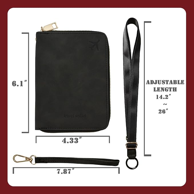 Passport Holder with Lanyard Around the Neck to Prevent Loss and Theft, Rfid Passport Holder for Travel, Passport Cover, Passport Wallet with Adjustable Lanyard for Women & Men (Black - Lanyard)