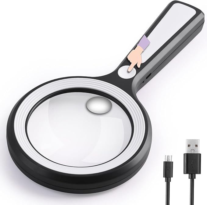 20X 30X Coin Magnifier, USB Rechargeable Lighted Magnifying Glass with Light Handheld for Currency Seniors Reading Crafts Jewelry Hobbies
