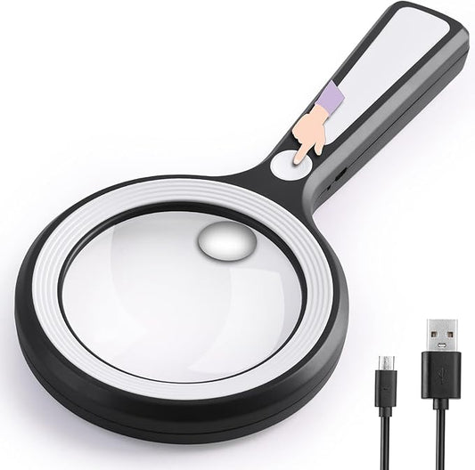20X 30X Coin Magnifier, USB Rechargeable Lighted Magnifying Glass with Light Handheld for Currency Seniors Reading Crafts Jewelry Hobbies