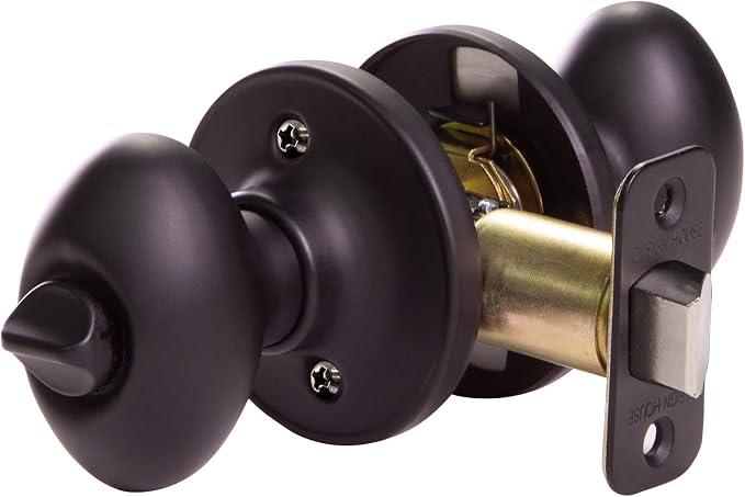 Design House 779181 Egg Privacy Bed and Bath Door Knob Matte Black | Adjustable Latch, Surface, Traditional, Brass, Hardware, 779181